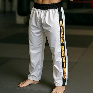 FIGHT-FIT - Pantalon de Kick-boxing / Satiné / Blanc / Small