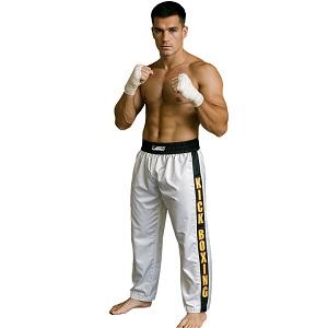 FIGHT-FIT - Pantalon de Kick-boxing / Satiné / Blanc / Small