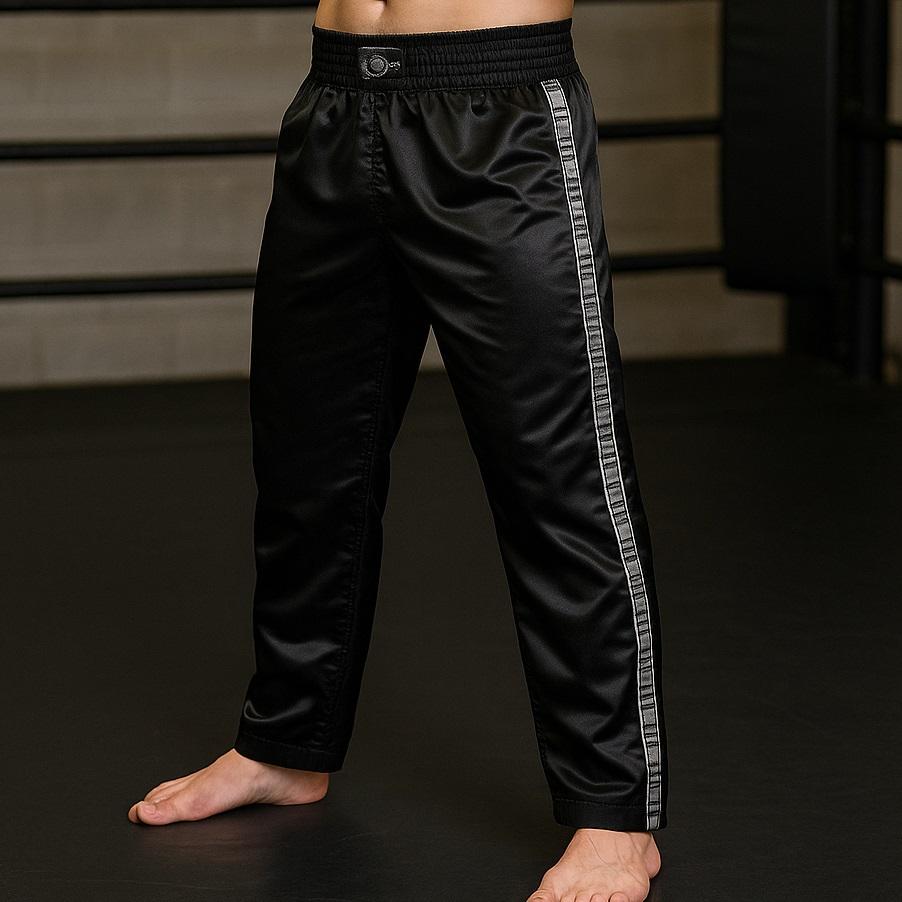 FIGHT-FIT - Pantalon de Kick-boxing / Satiné / Noir / Medium
