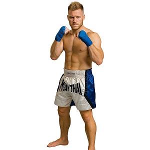FIGHTERS - Shorts de Muay Thai / Blanc-Bleu / Large