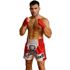 FIGHTERS - Shorts de Muay Thai / Skull / Blanc-Rouge / XL